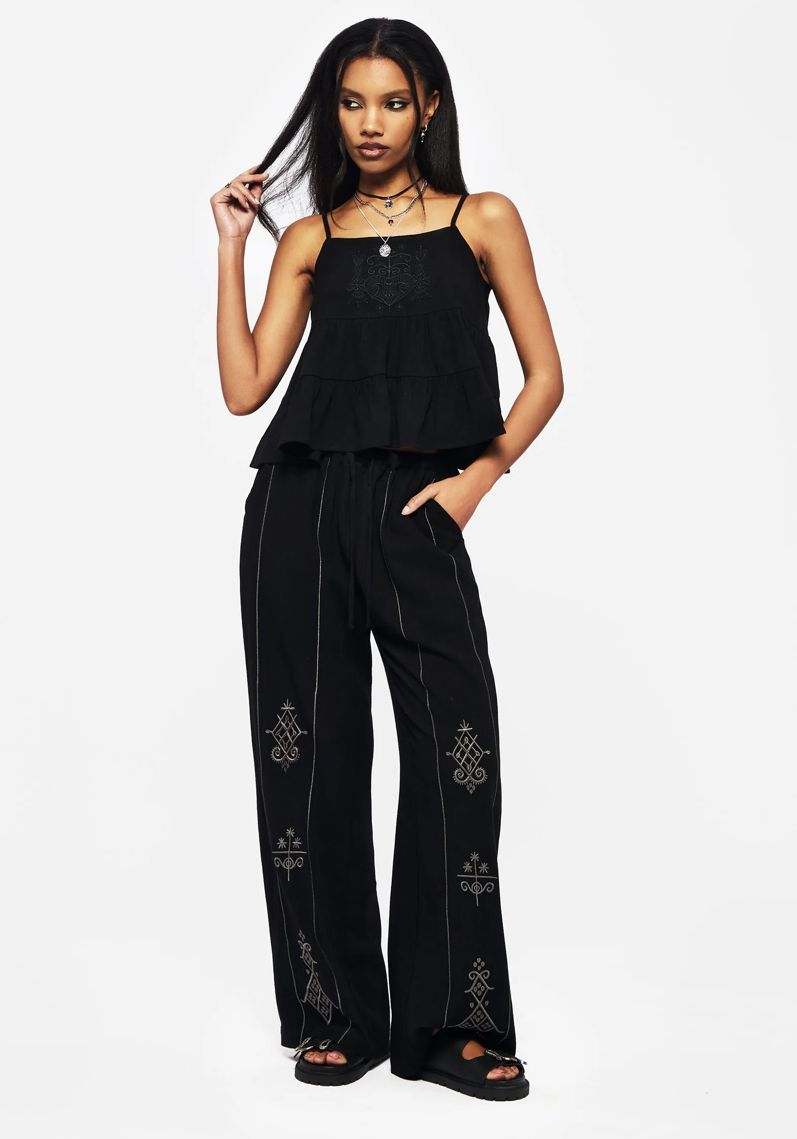 All Time Use Merrymount Embroidered Wide Leg Trouser