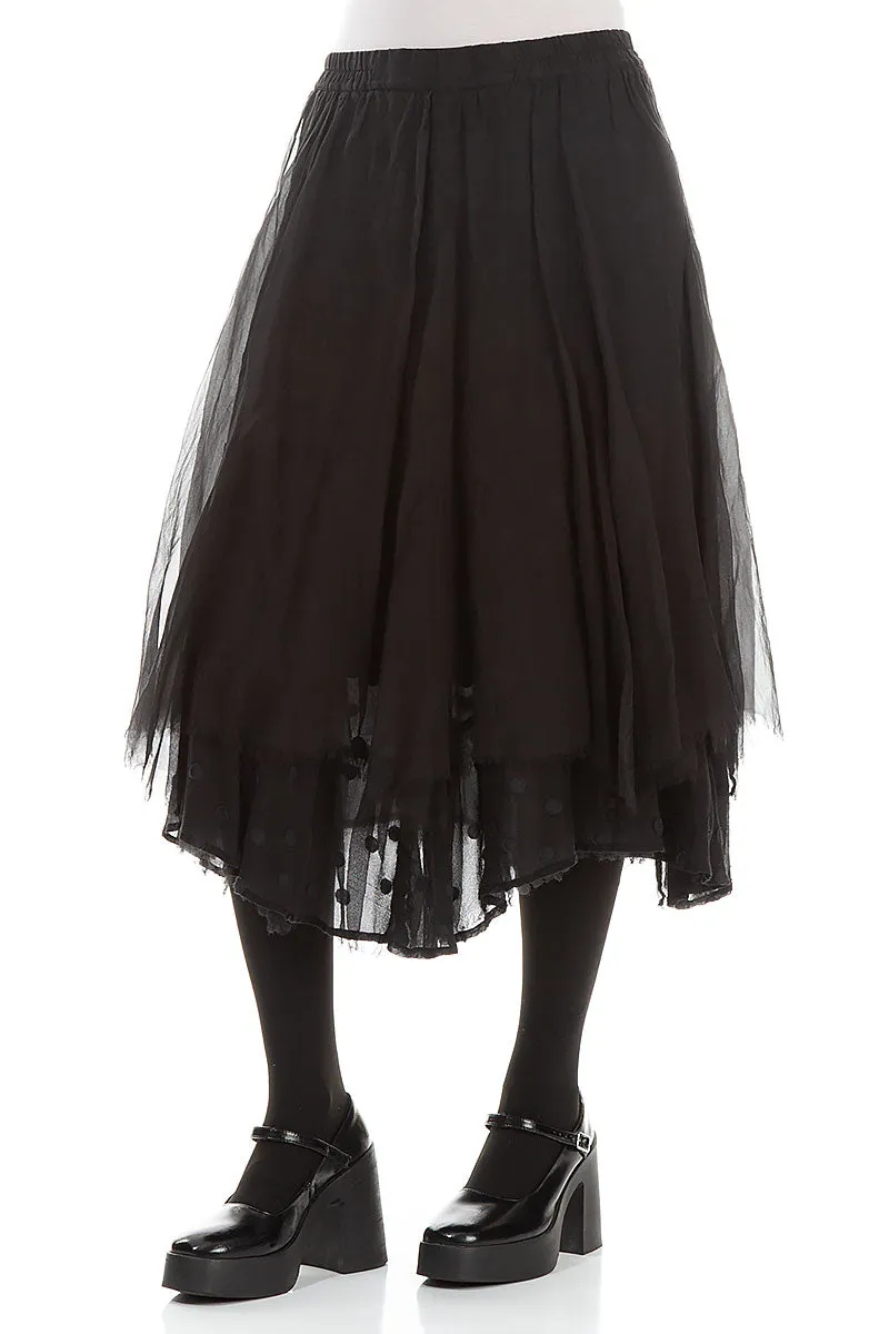 Flared Black Silk Chiffon Skirt Everyday Style