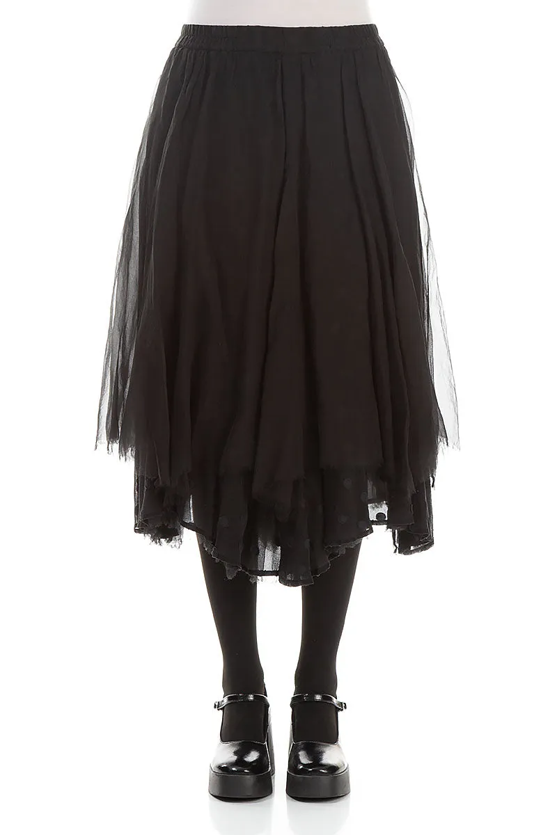 Breezy Mood Water Repellent Flared Black Silk Chiffon Skirt