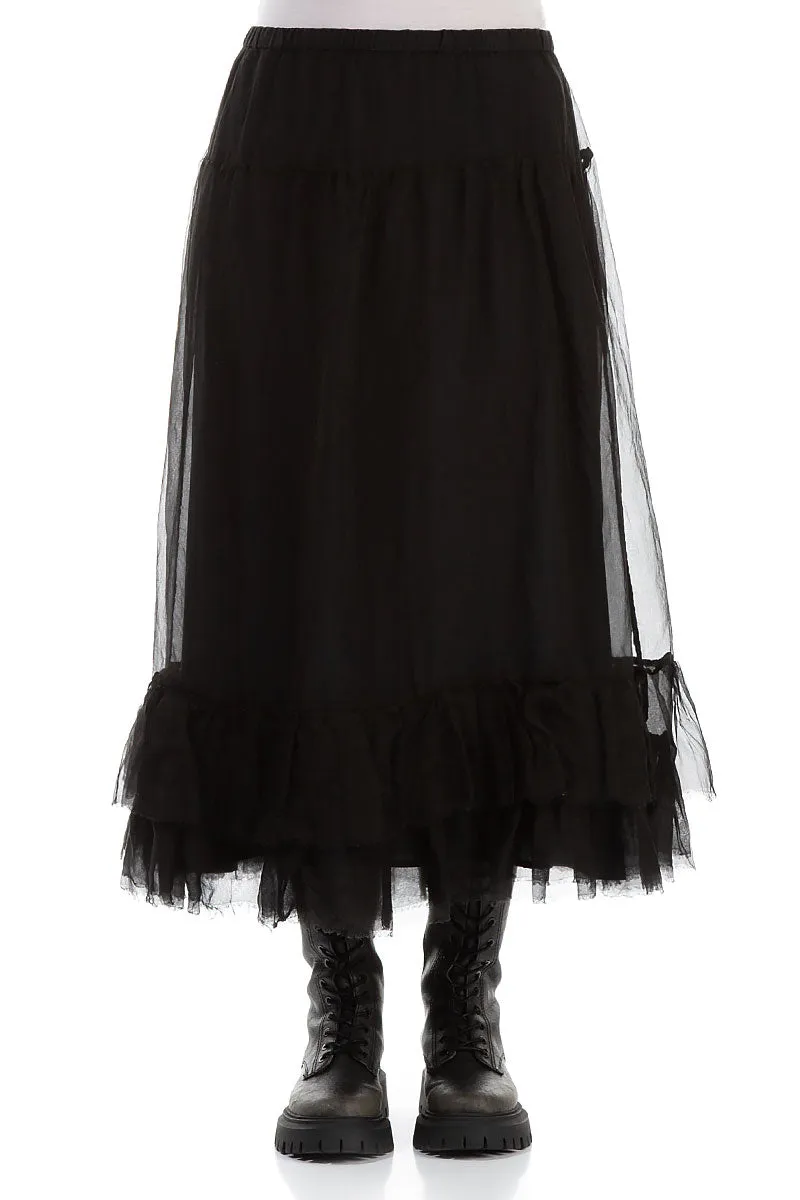 Urban Fashion Iconic Style Ruffled Black Silk Chiffon Skirt
