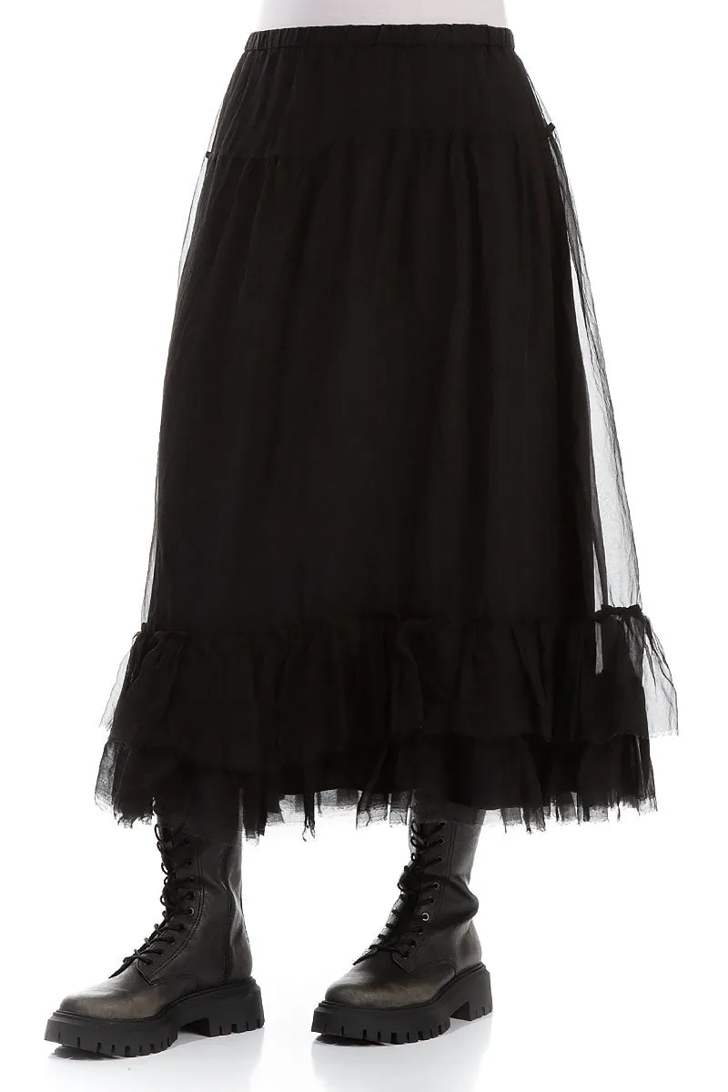Ruffled Black Silk Chiffon Skirt Sustainable Chic Fit