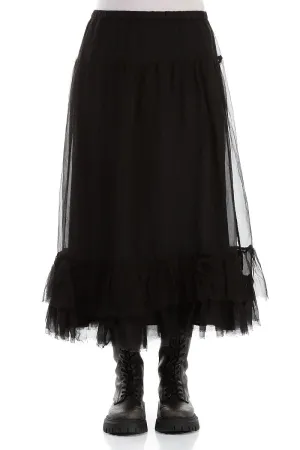Urban Fashion Iconic Style Ruffled Black Silk Chiffon Skirt