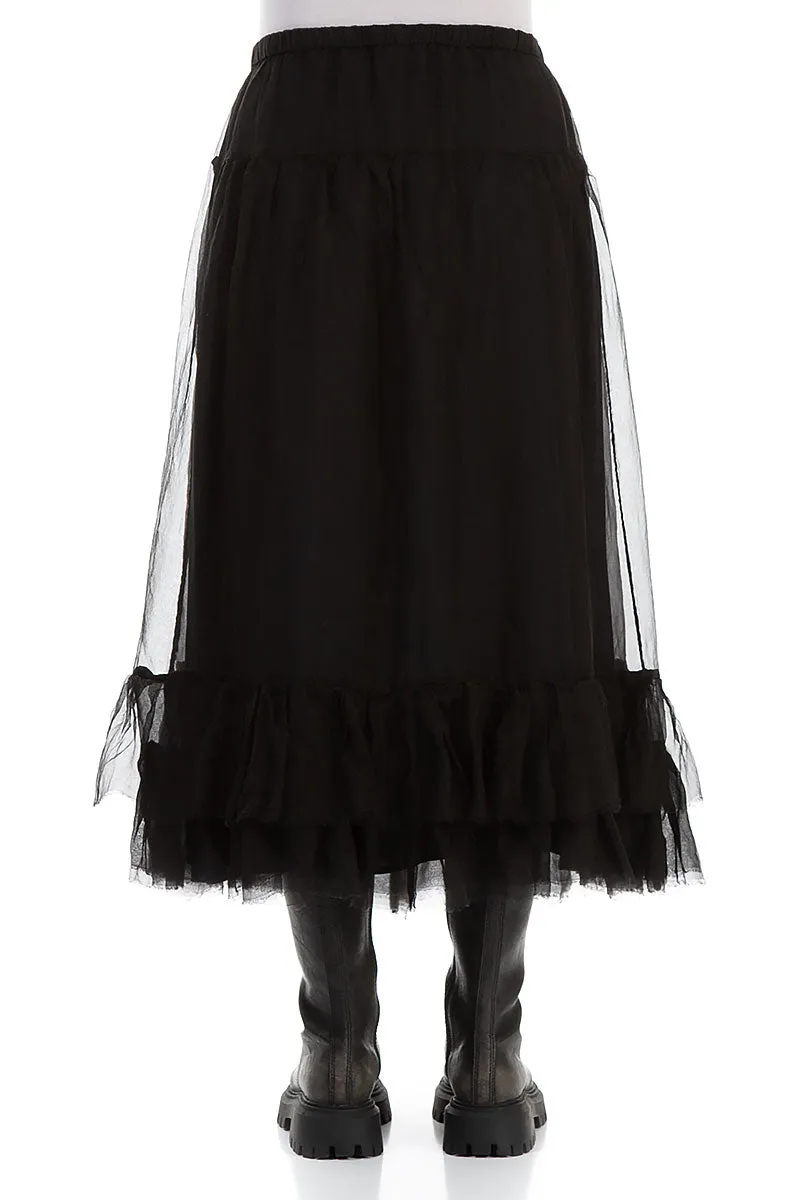 Transitional Wear Modern Details Ruffled Black Silk Chiffon Skirt