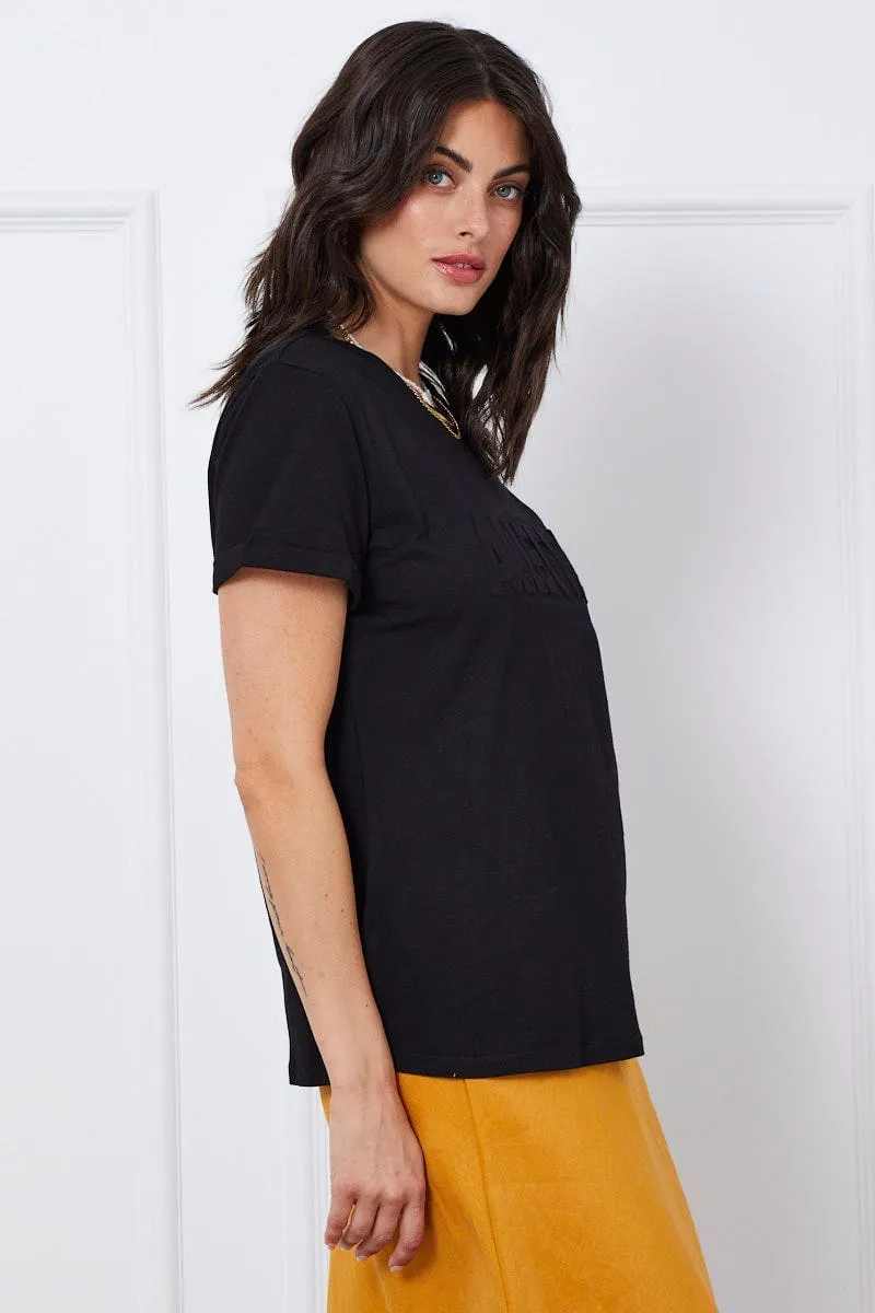 Black Graphic T Shirt Short Sleeve Crew Neck Myth Soul