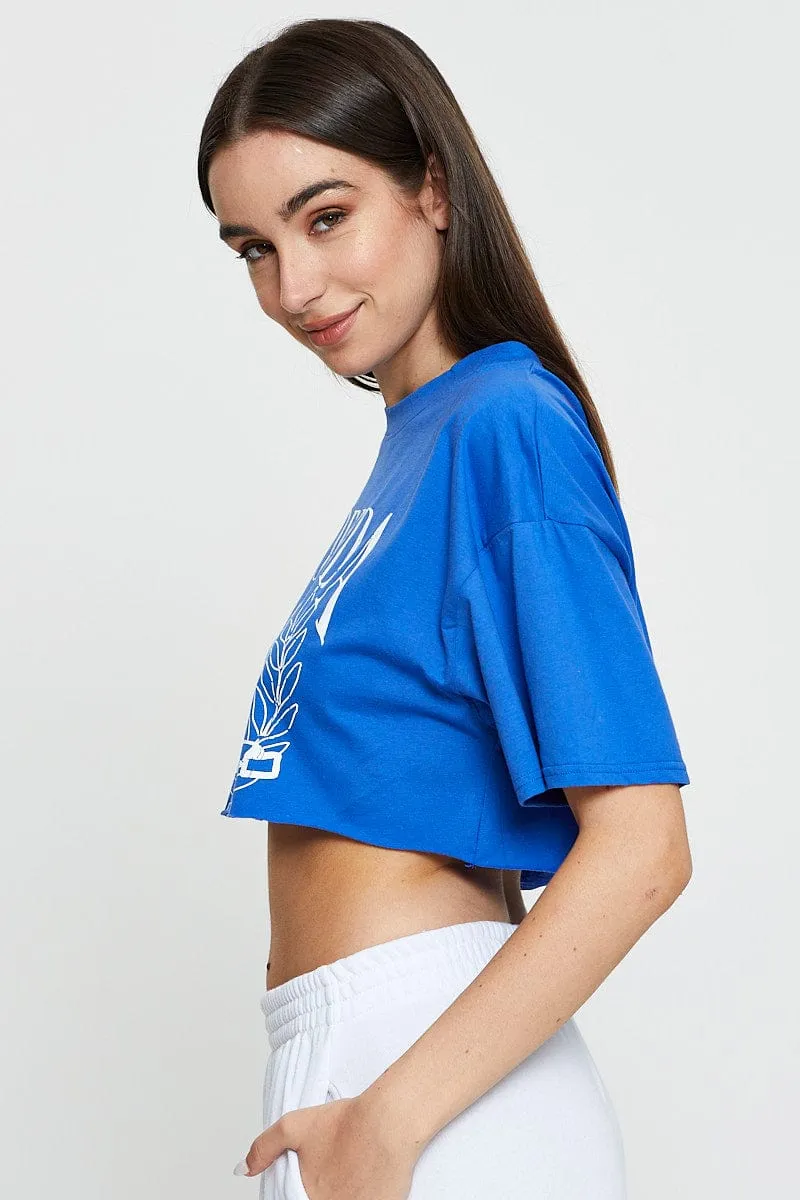 Blue Graphic Crop Top Short Sleeve ethical