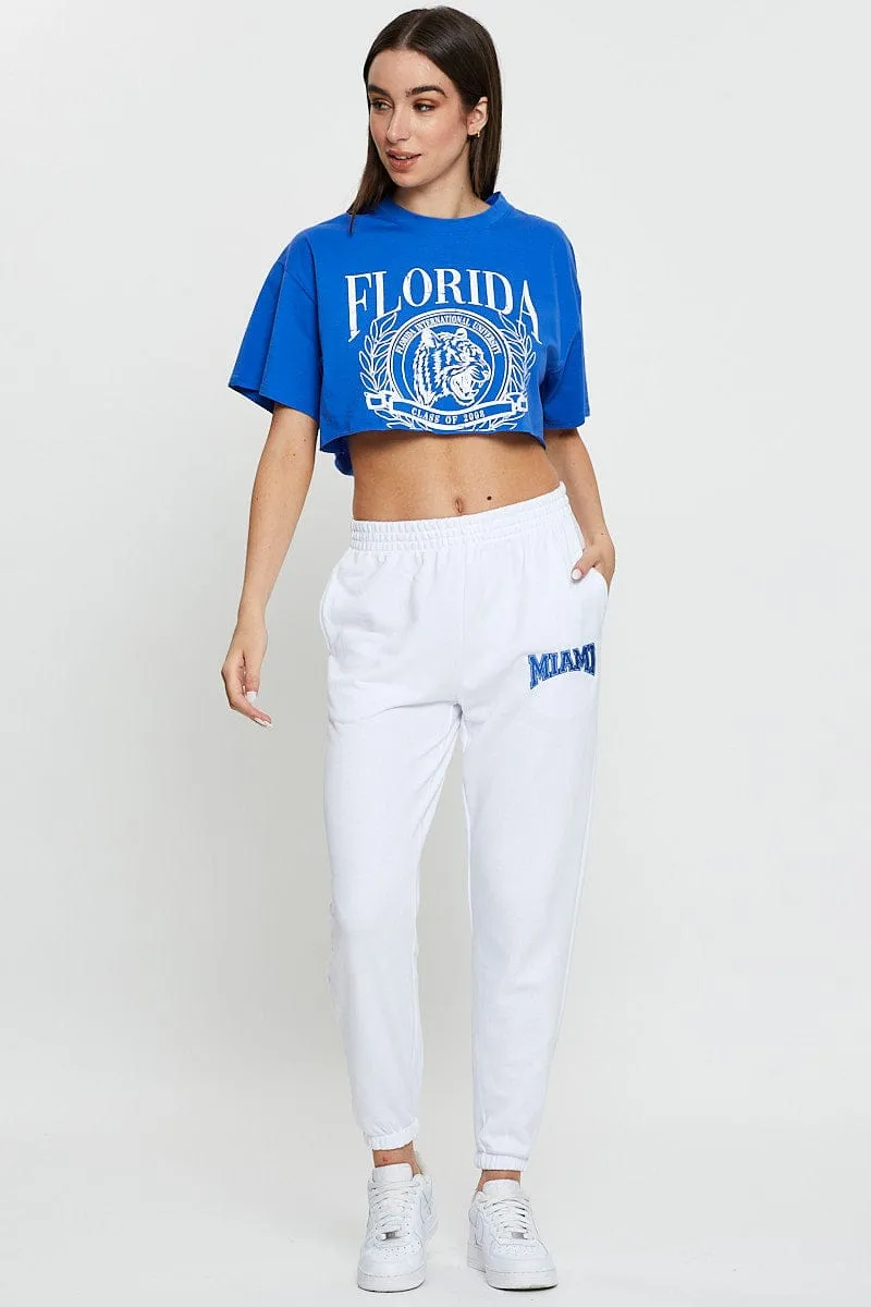 Comfortable fit Blue Graphic Crop Top Short Sleeve