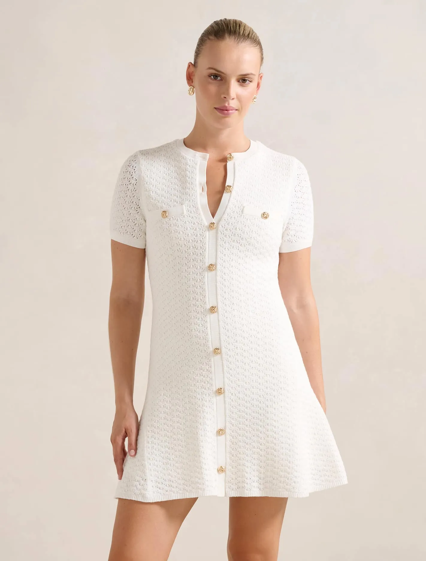 Rosa Stitch Interest Knit Mini Dress Simple Style Look