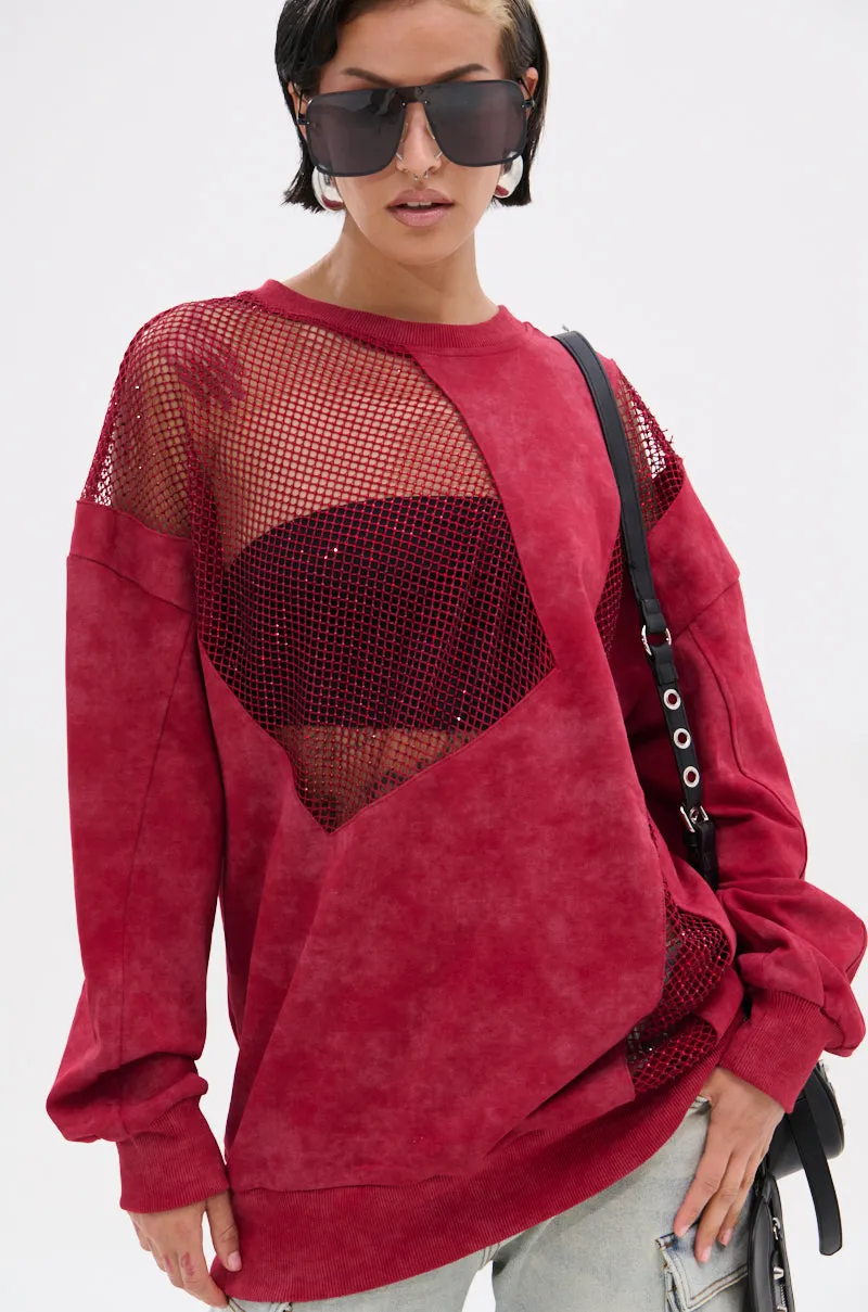 weekday wear Cozy Coverage OPEN FOR BUSINESS SWEATSHIRT IN BURGUNDY