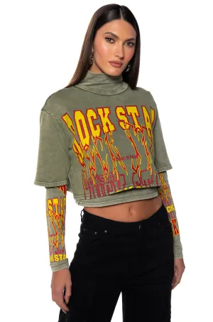 ROCK STAR GRAPHIC LAYERED TURTLE NECK TOP Unisex Appeal