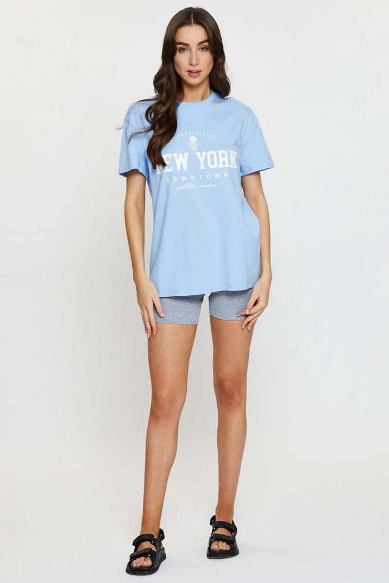 Calm Wave Blue Graphic T-Shirt Short Sleeve