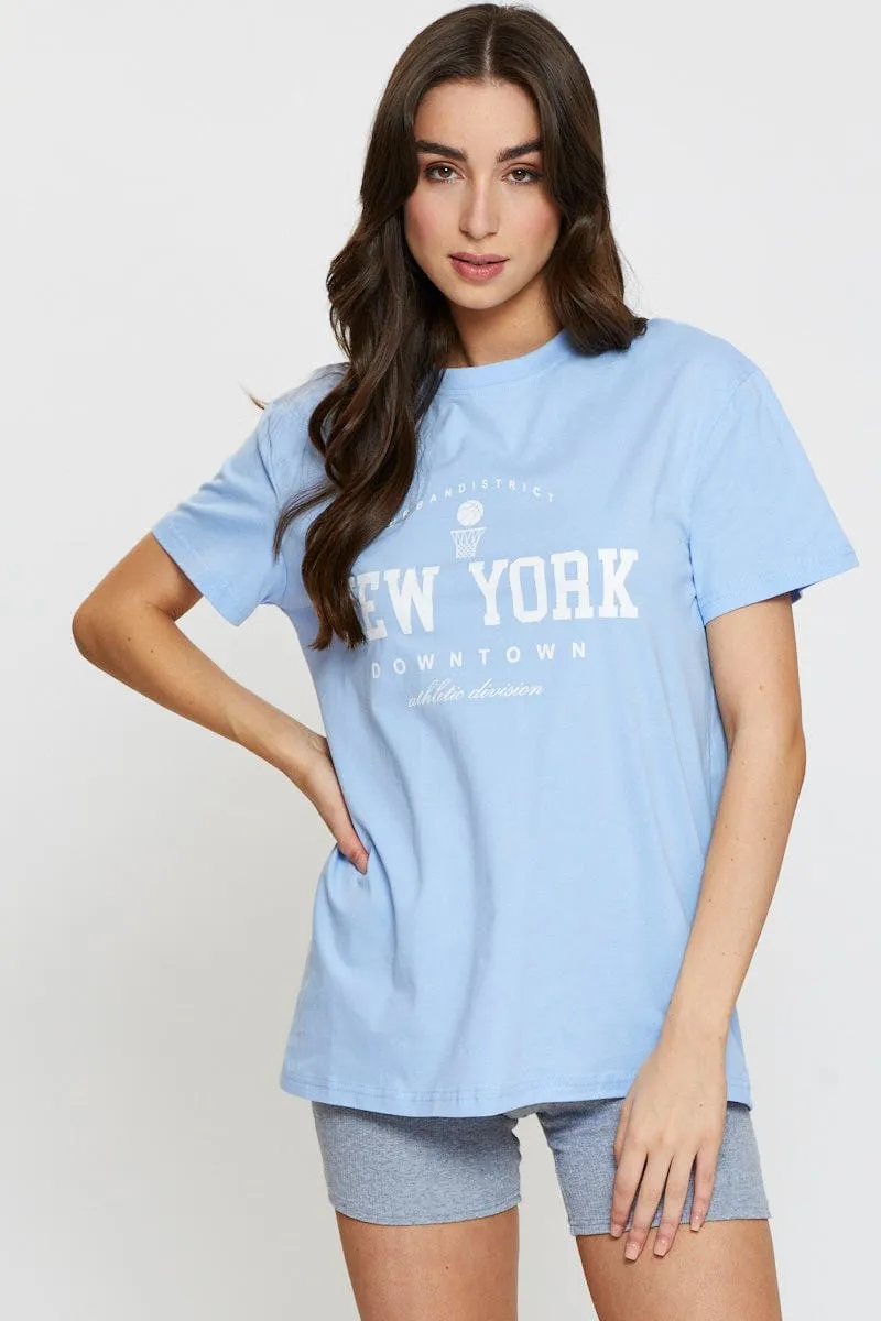 Stylish accessories DurableSeams Blue Graphic T-Shirt Short Sleeve
