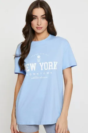 Blue Graphic T-Shirt Short Sleeve Mesh Glow