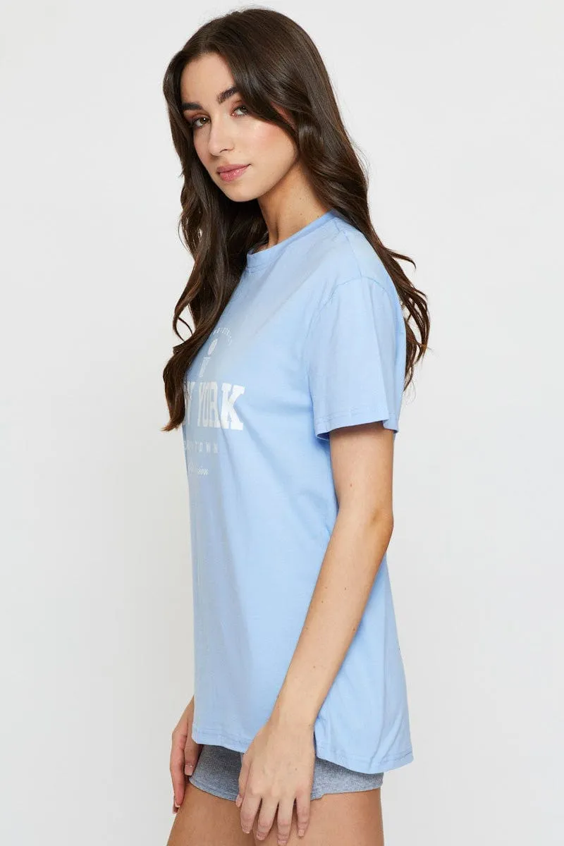 Coastal Chic ShapeRetentionCloth Blue Graphic T-Shirt Short Sleeve
