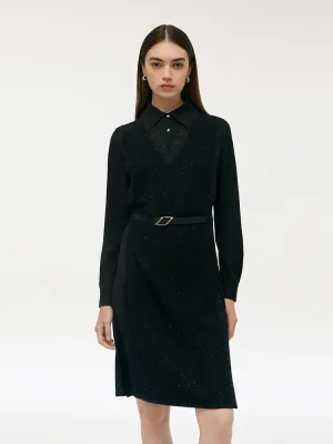 Crop Cut Glow Beat Wool Blend Patchwork Women Mini Dress
