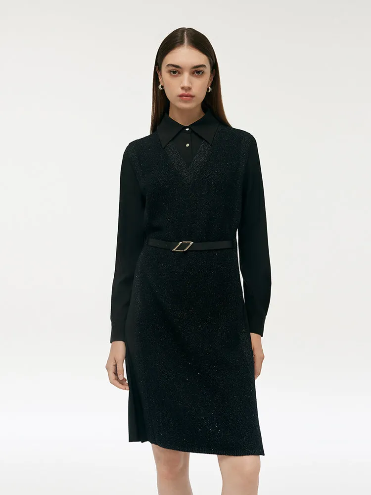 Wool Blend Patchwork Women Mini Dress Elegant short cocktail dress Sleek fit-and-flare style