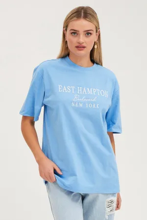 Casual Outfit Blue Graphic T-Shirt Oversized Crew Neck