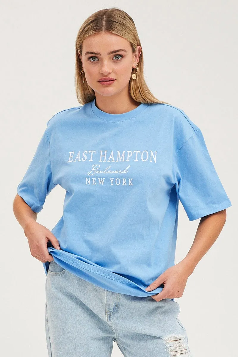 Blue Graphic T-Shirt Oversized Crew Neck Plus size clothing Value for Money