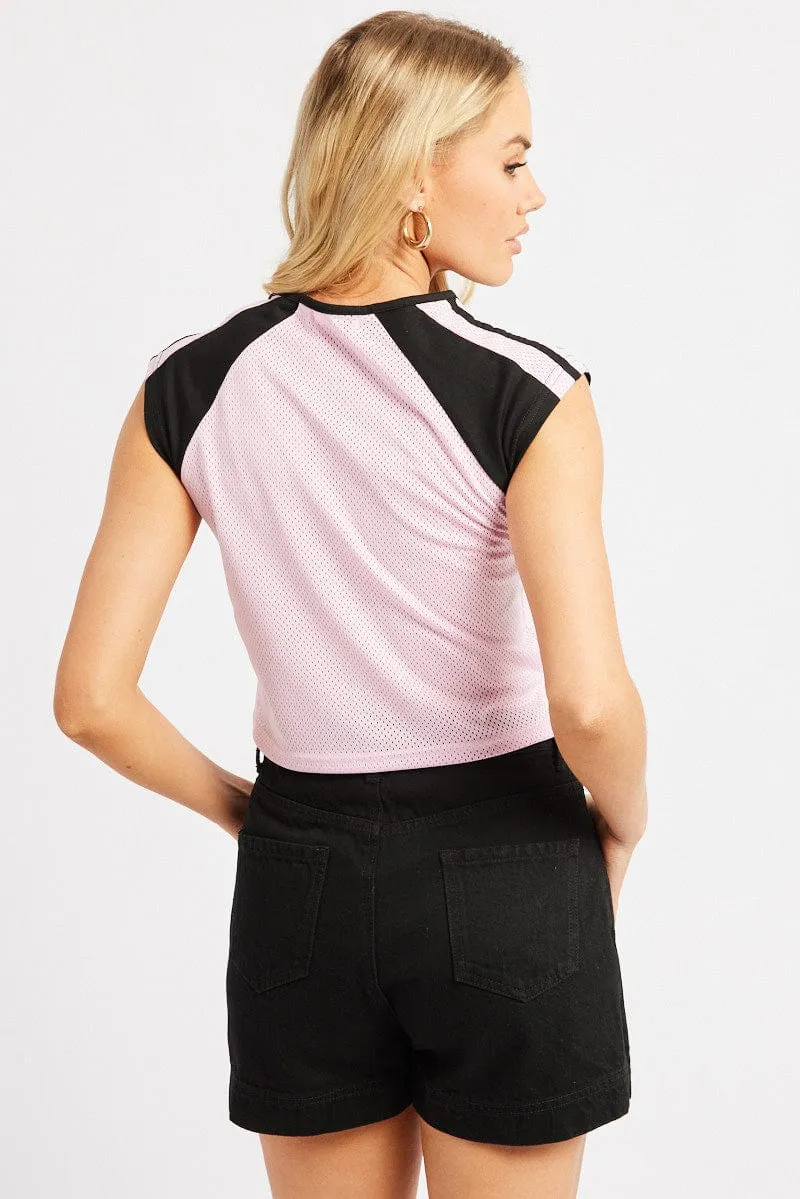 Festival wear Pink Sport Tee Short Sleeve Crop