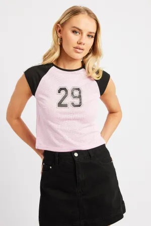 Pink Sport Tee Short Sleeve Crop UVProtectionFinish Sporty Style Wear