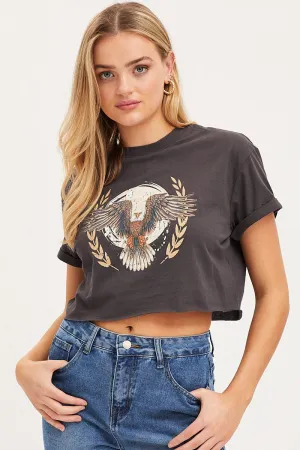 Black Graphic T Shirt Short Sleeve SnagProofMaterial