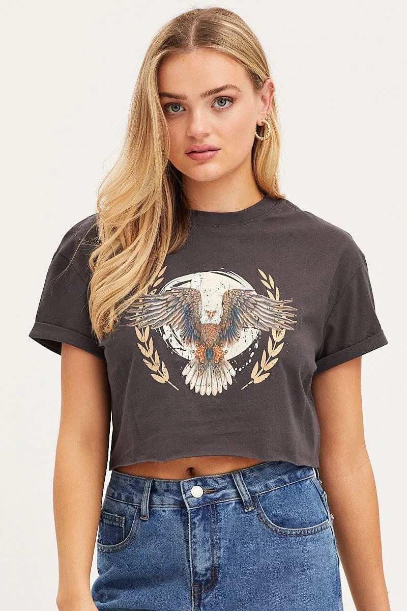 Black Graphic T Shirt Short Sleeve Dry Touch