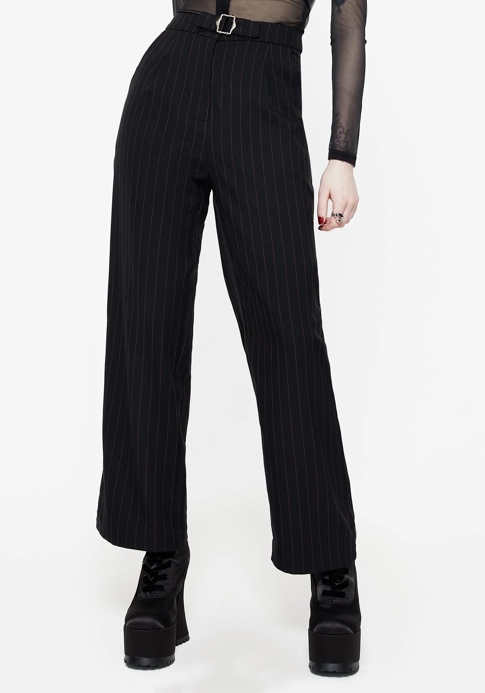 Laser cut Enyo Belt Detail Stripe Wide Leg Trouser