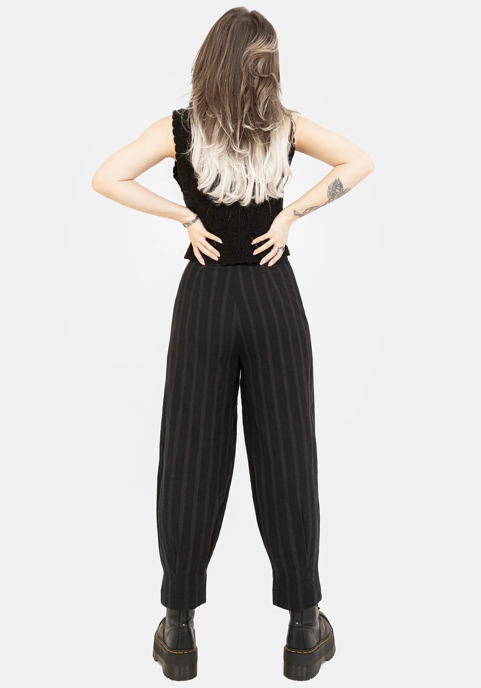 Delores Striped Cotton Balloon Trousers Flexible Fit