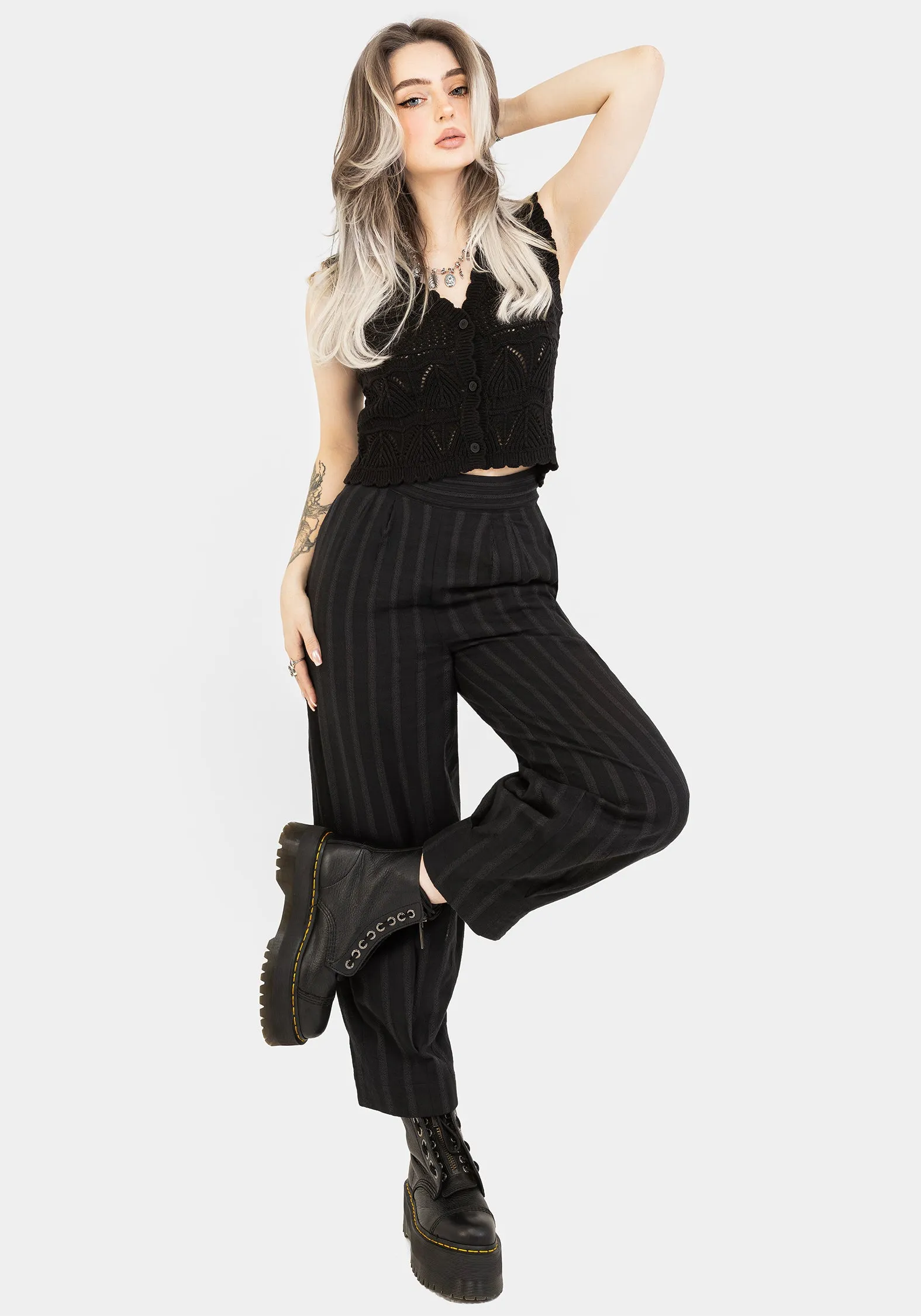 Comfy Waistband HiddenDrawcord Delores Striped Cotton Balloon Trousers