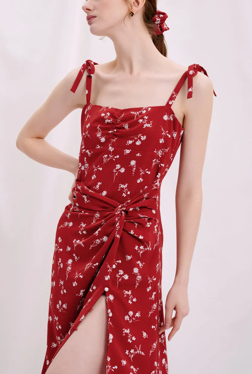 Denim style Comfortable Pants Lorraine Dress - Red Floral