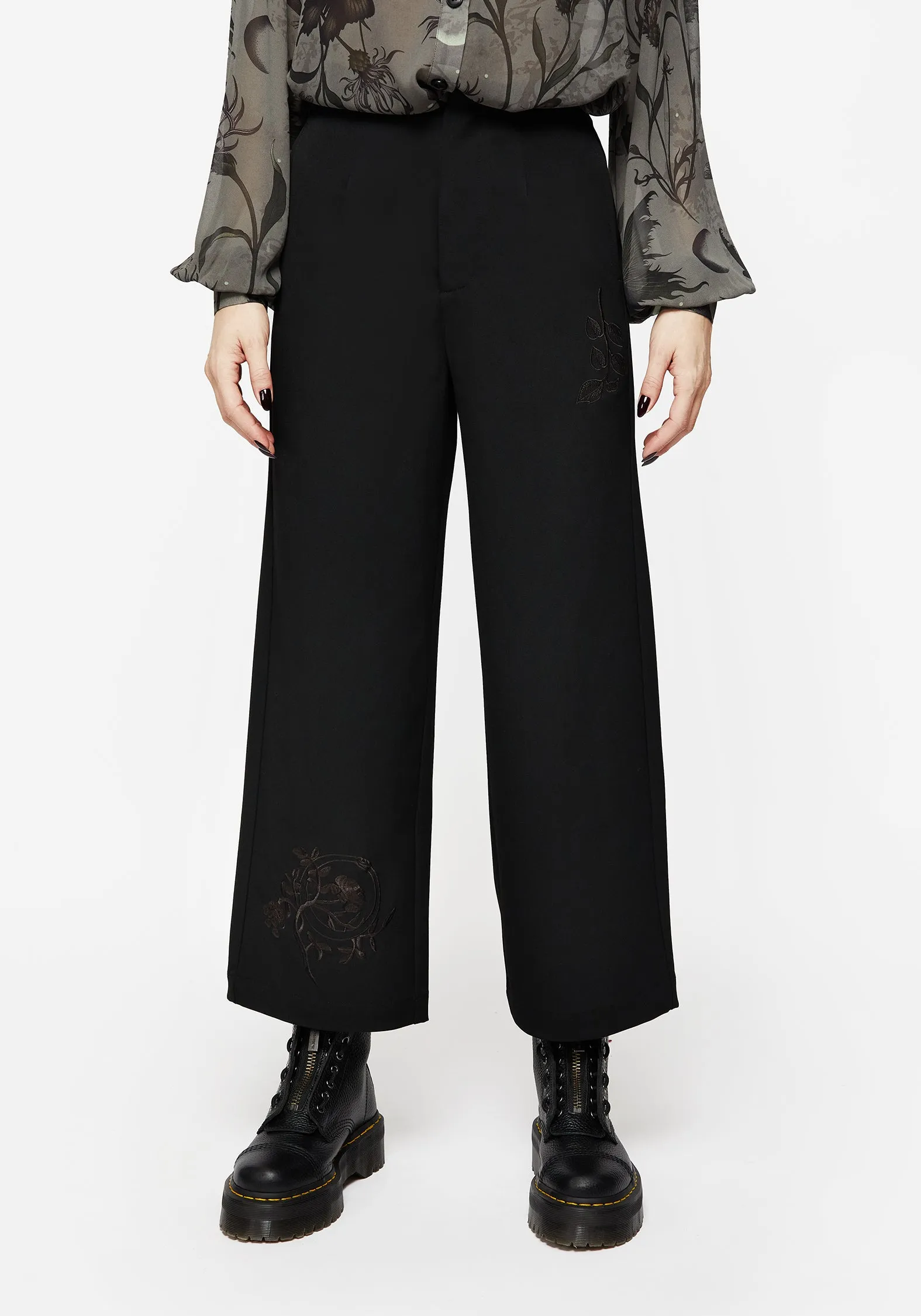 Amalthea Embroidered Tailored Wide Leg Trousers Travel Ready Fit