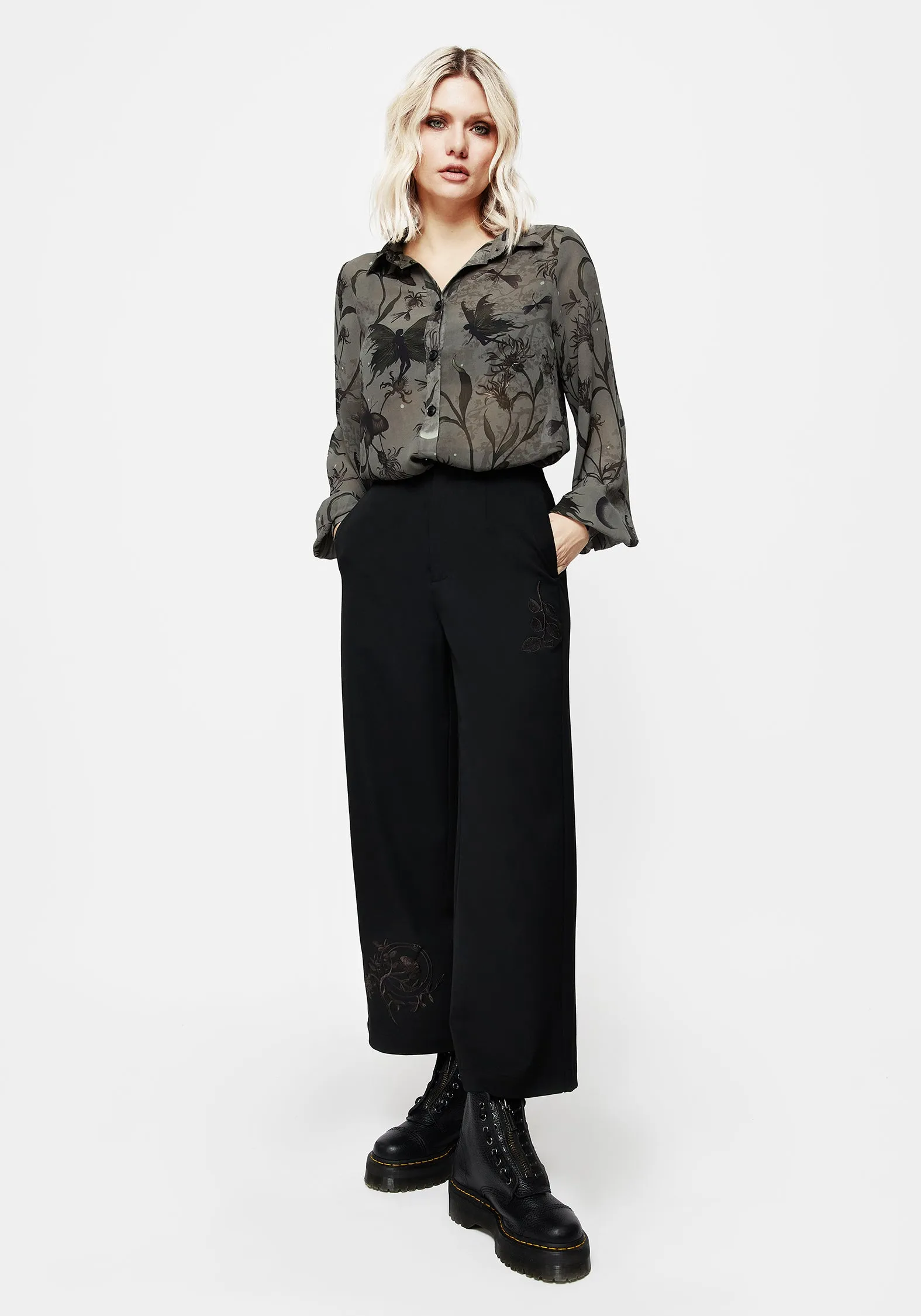 Amalthea Embroidered Tailored Wide Leg Trousers Wide Leg