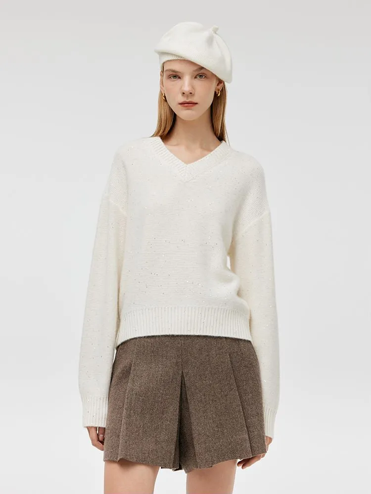 Wool And Cashmere Sequins Women Sweater Cozy Midweight Fabric Cozy Must-Have