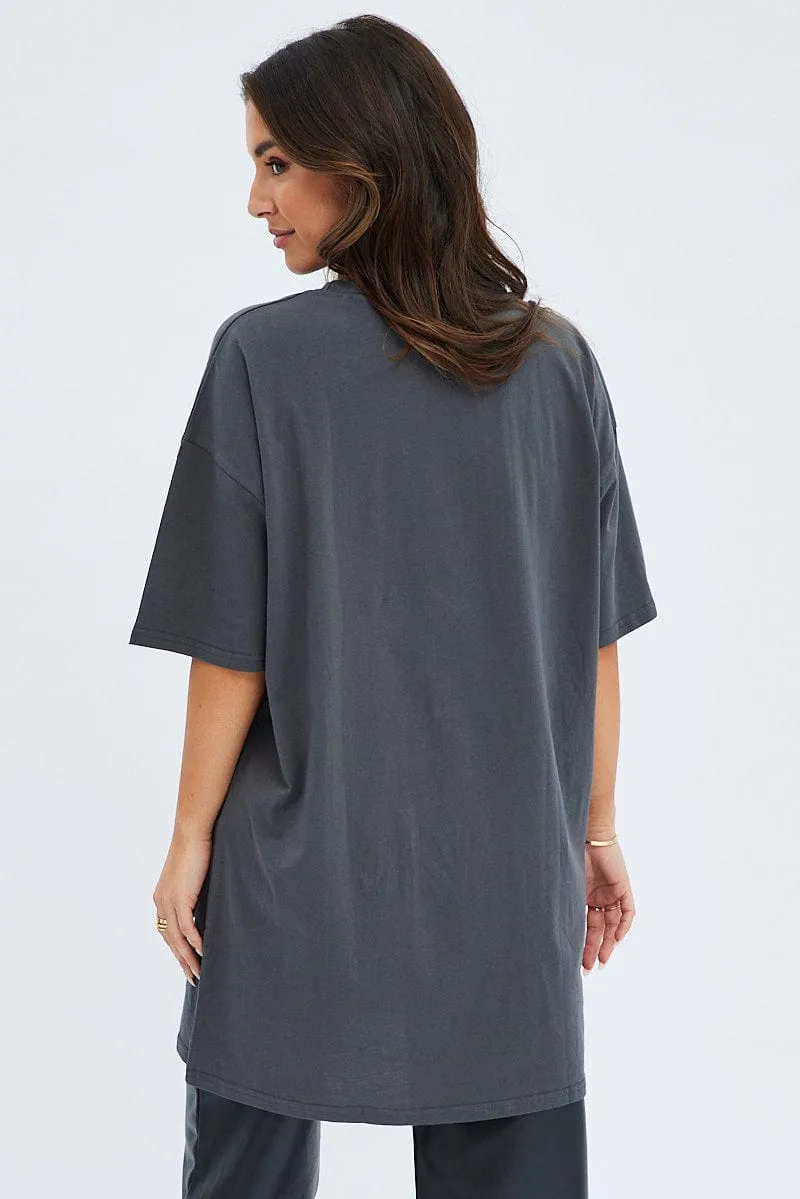 Grey Tee Short Sleeve Graphic Print safe for skin Layerable Look