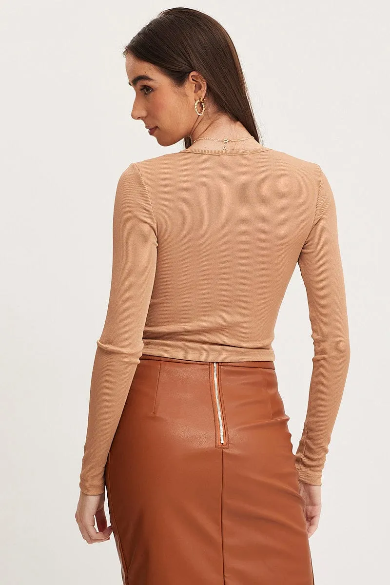Faith Core Brown Crop Top Long Sleeve