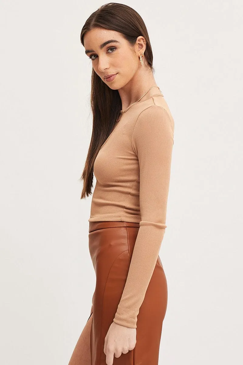 Flex Fit Brown Crop Top Long Sleeve