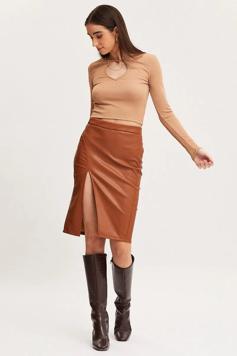Art Core Brown Crop Top Long Sleeve