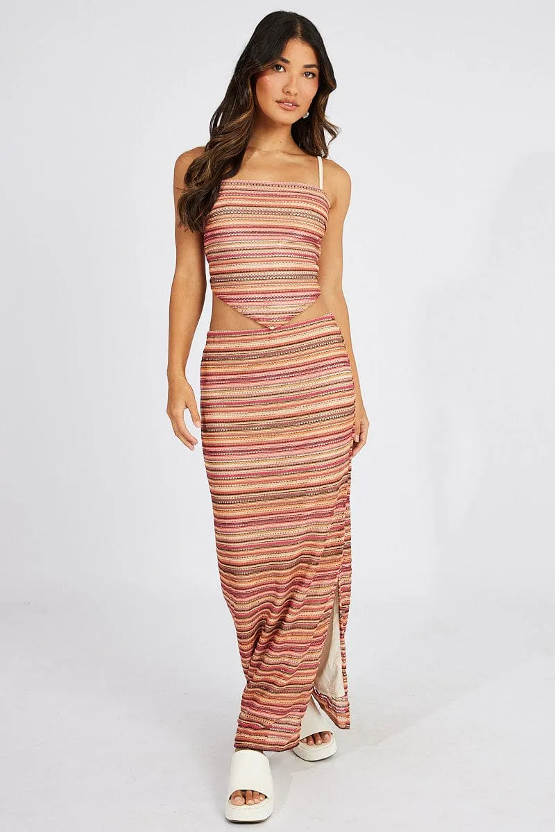 Multi Stripe Scarf Cami Top Singlet FlexibleElasticity