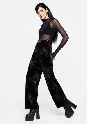 SeamlessConstruction Adelina Foil Print Velour Wide Leg Trousers