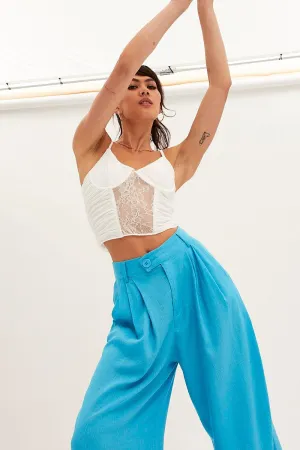 White Singlet Sleeveless Sweetheart Crop Lace DurableThreadwork