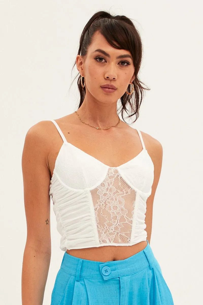White Singlet Sleeveless Sweetheart Crop Lace Meeting Ready