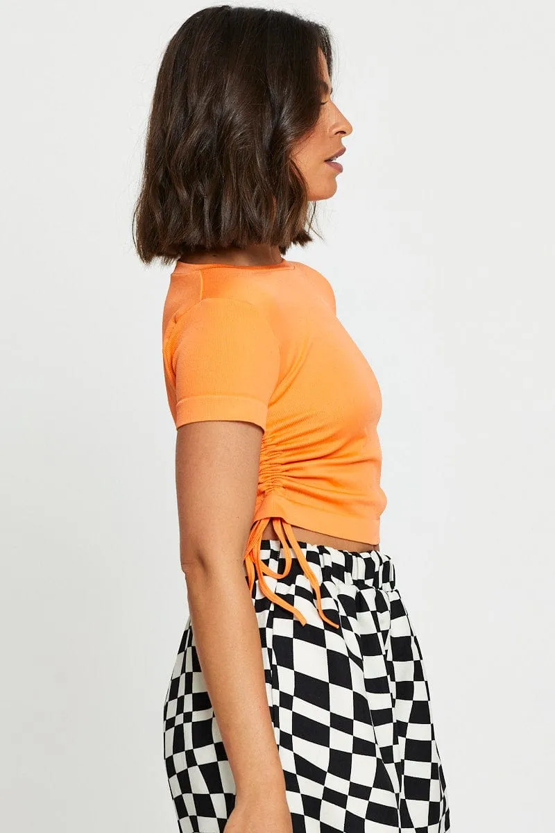 Orange T Shirt Short Sleeve Crop Crew Neck Comfort sleepwear