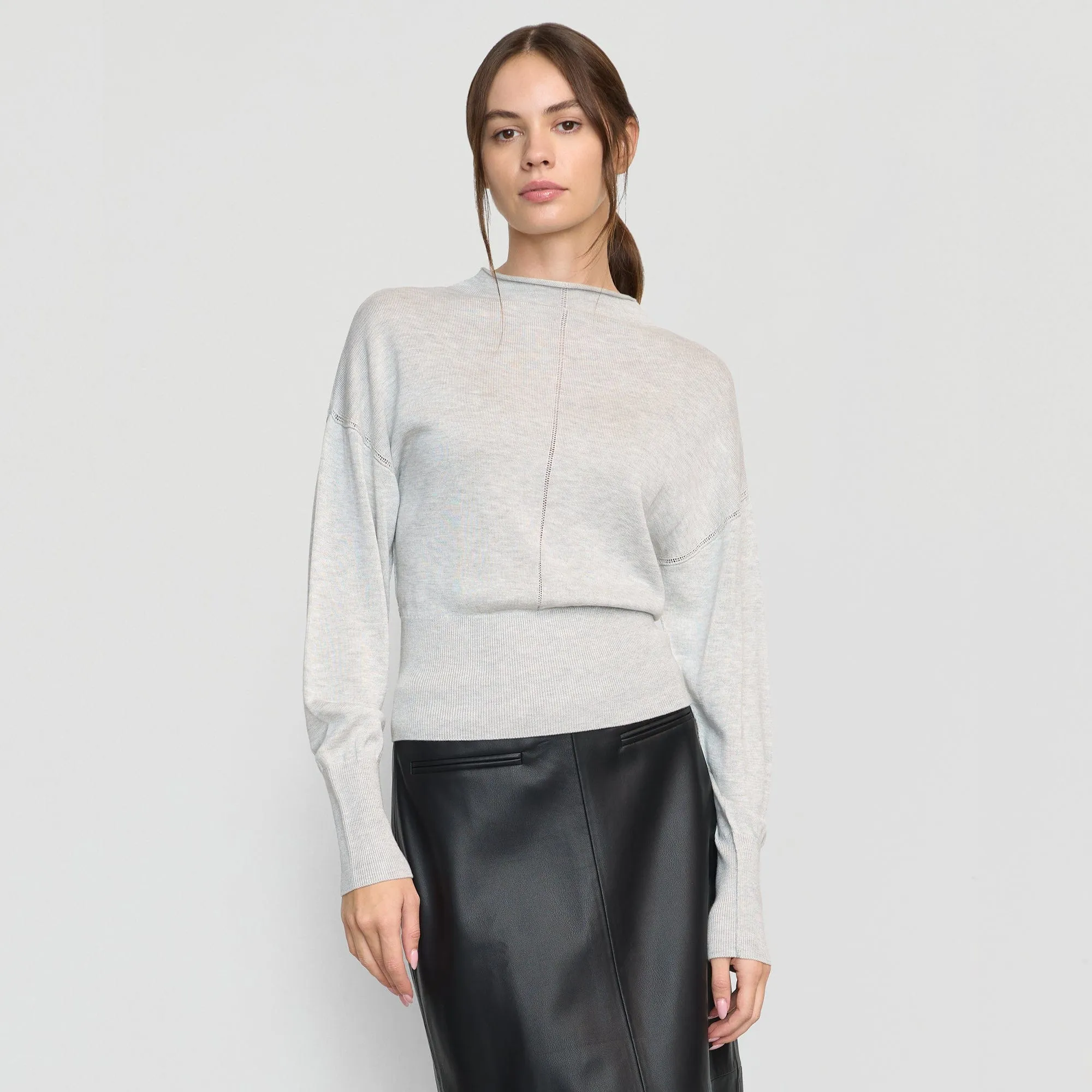 Wrinkle Resistant Textile Jillian Pointelle Tencel-Wool Sweater