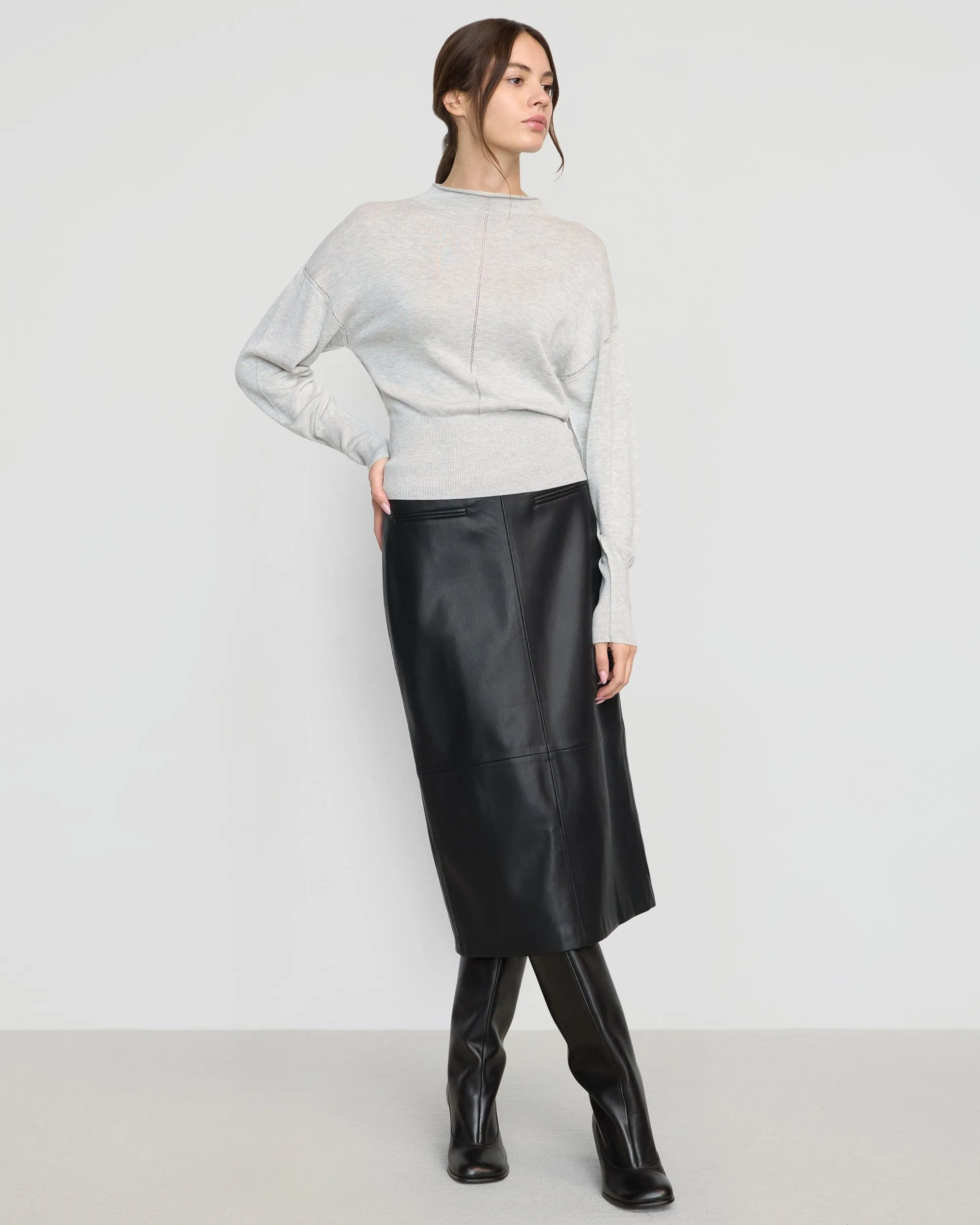 Double Layered Knit Modern Comfort Jillian Pointelle Tencel-Wool Sweater