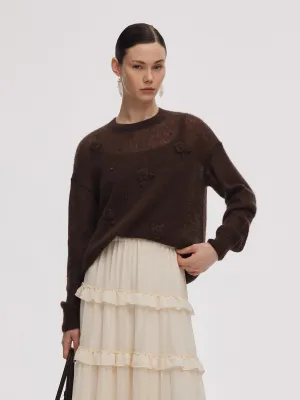 Fade Resistant Finish Stylish Layer Mohair Wool Blend Women Hand-Crocheted Floral Sweater