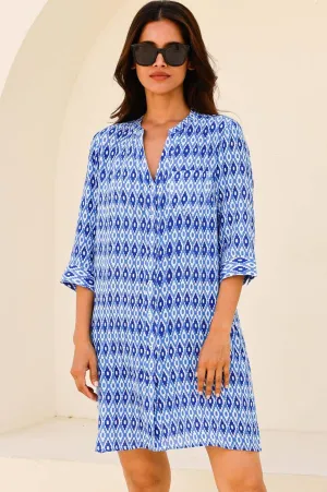 Mila Shirt Tunic | Aztec Blue/White Cross Back Support Design Flirty Fit