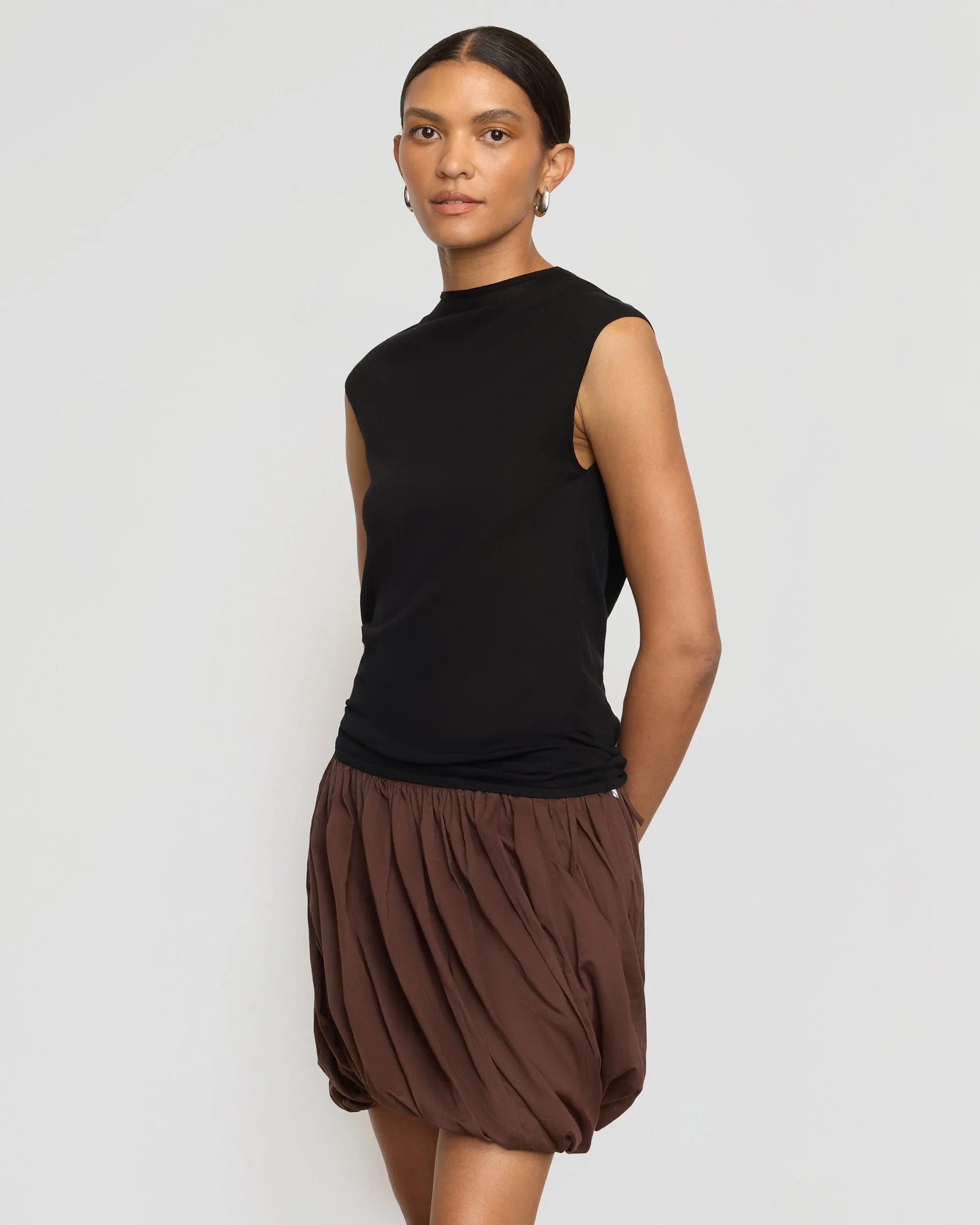 Fashionable Knit Vallo Semi-Sheer Cowl-Back Knit Blouse