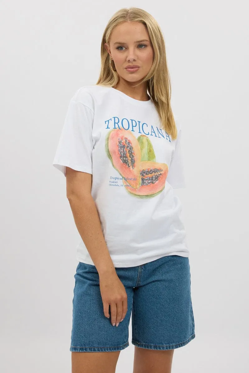 White Graphic Tee Short Sleeve Simple and Cozy