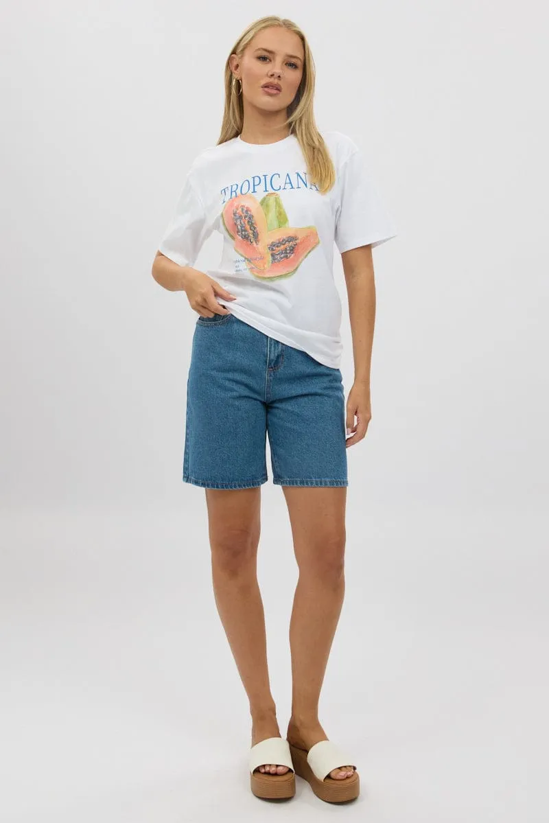 White Graphic Tee Short Sleeve Beaded details UV protection layer