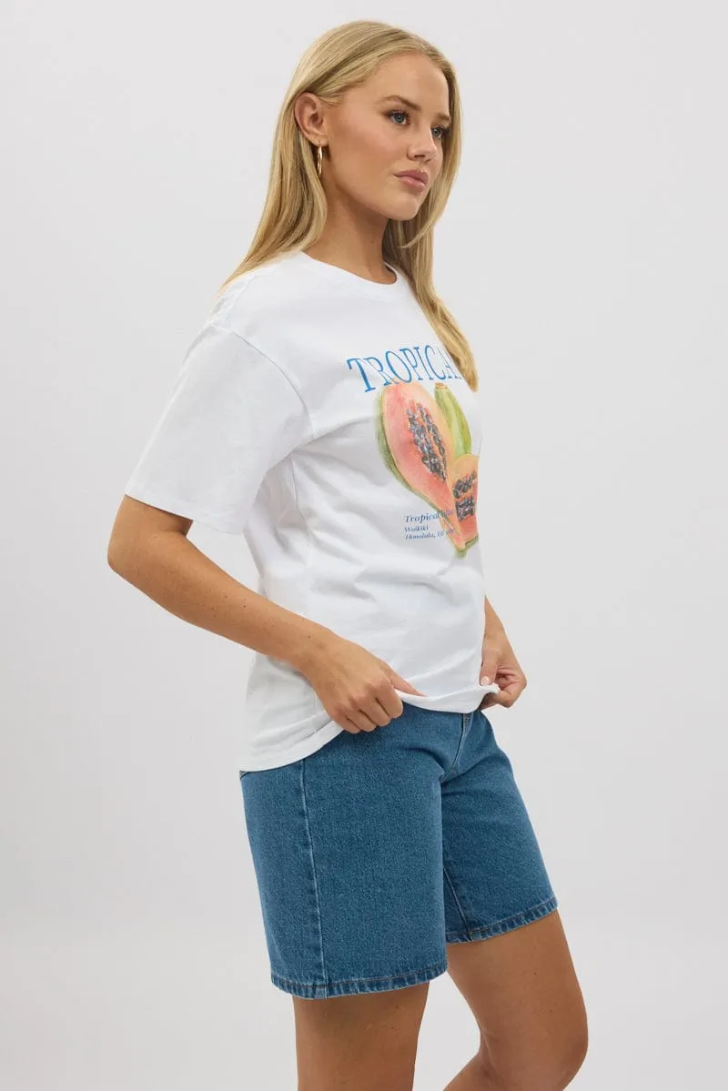 White Graphic Tee Short Sleeve Classic Style