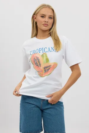 White Graphic Tee Short Sleeve Stretchable Knit Street Trend